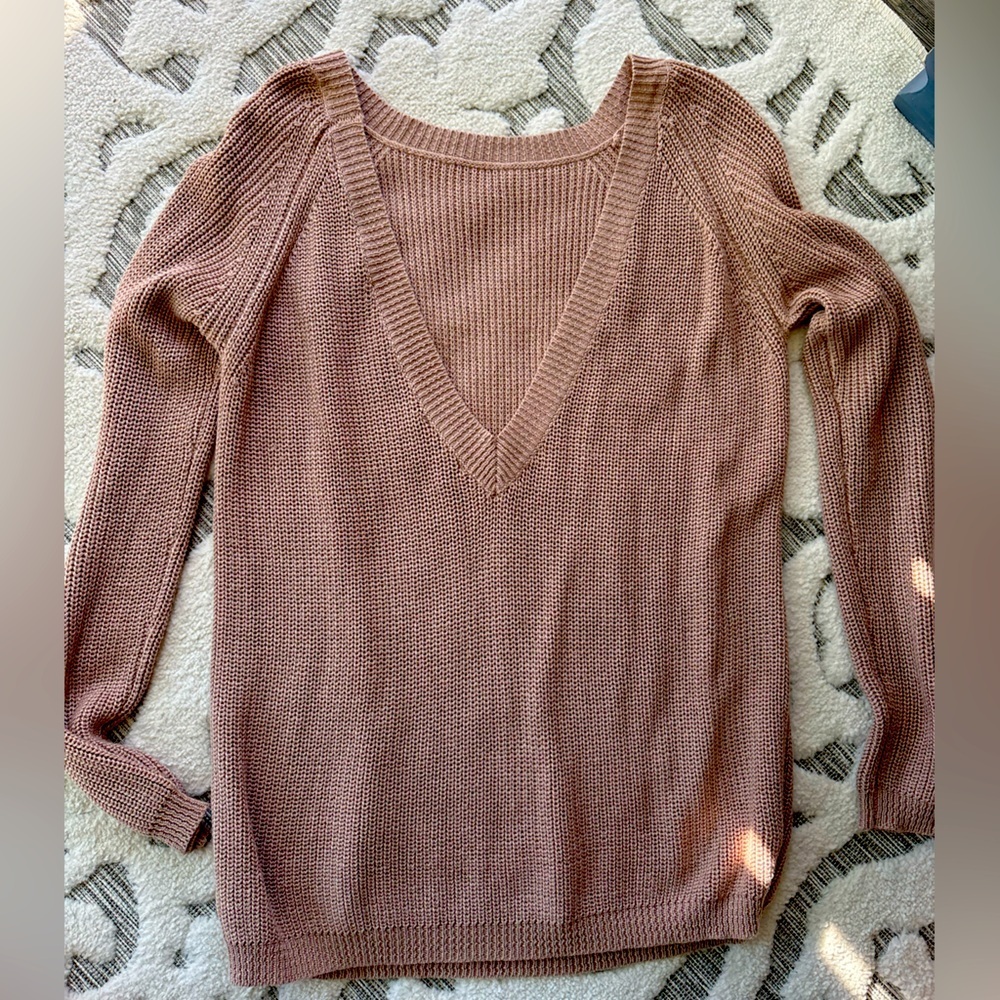 Lulus Taupe Brown Deep V Back Sweater Sz S